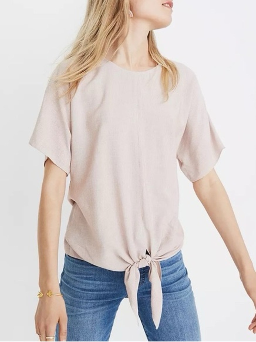 Madewell Tie-Front Stripped Short Sleeve Top Women’s XS CottageCore Fall Shirt